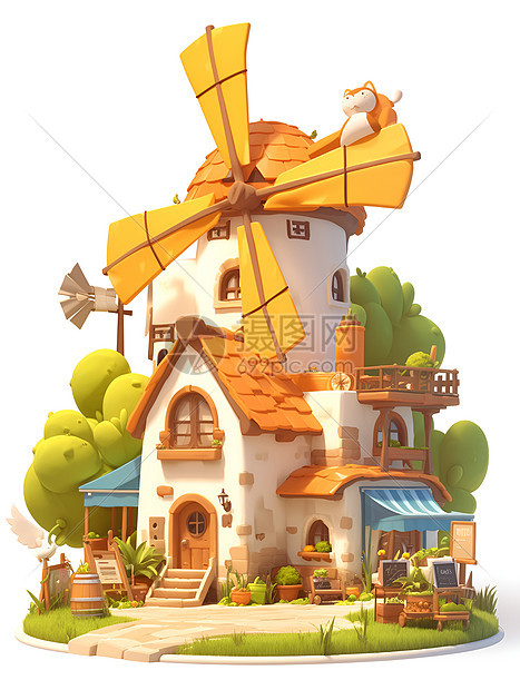 魔幻世界中的黄色风车屋图片