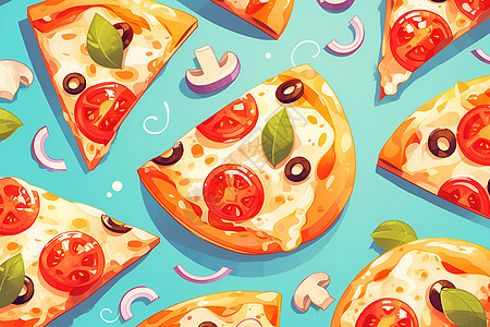 美味多彩披萨插画图片