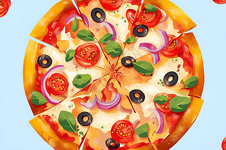 彩绘披萨插画图片