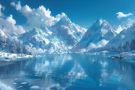 远山倒映冰湖图片