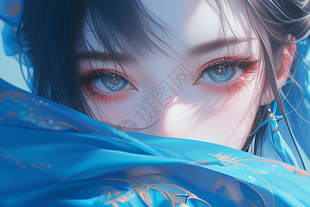 蓝衣少女插画图片