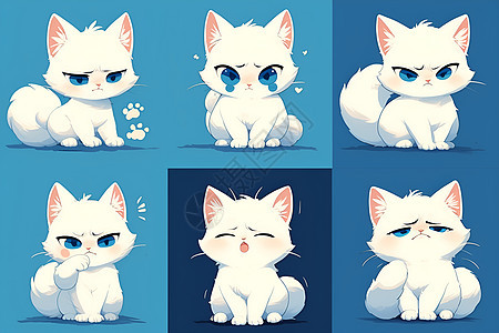 美丽的白猫插画图片