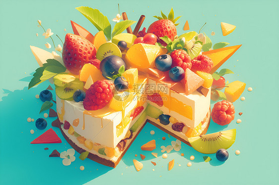 丰盛多彩的水果蛋糕图片