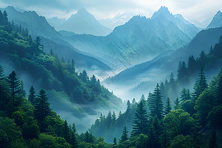 日本插画雄伟壮丽的山脉背景