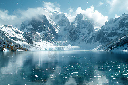 壮观雪山中的湖泊图片