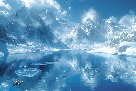 雪山中的湖泊图片