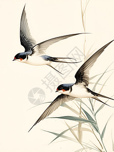 一对燕子在竹林飞翔高清图片