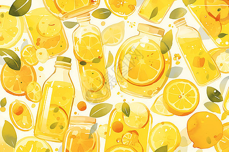 瓶子里的果汁和柠檬图片