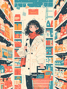 超市购物的女孩图片