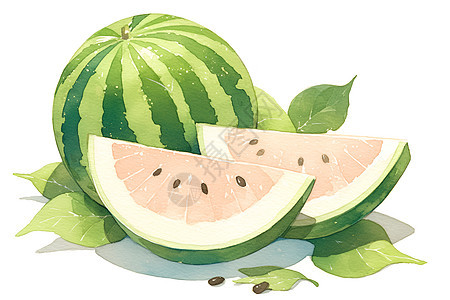 美味西瓜的水彩插画图片