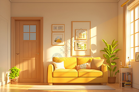 温暖舒适的极简客厅图片