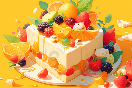 新鲜的水果蛋糕图片