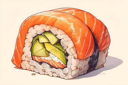 鲜美多彩的三文鱼寿司卷图片