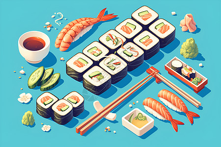 寿司图片美味的寿司盛宴插画