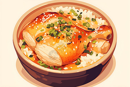 美食鸡肉盖饭插画图片