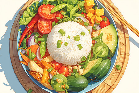 蔬菜配大米饭图片