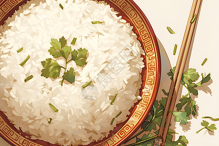 米饭上的香菜图片