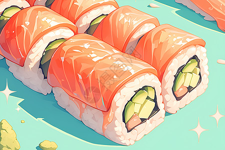 鲜美三文鱼寿司图片
