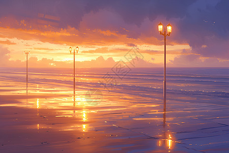 海滩上的夕阳图片