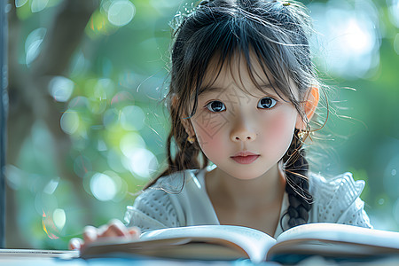 阅读的小女孩图片