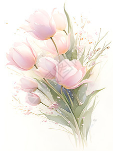 粉色郁金香的水彩画图片