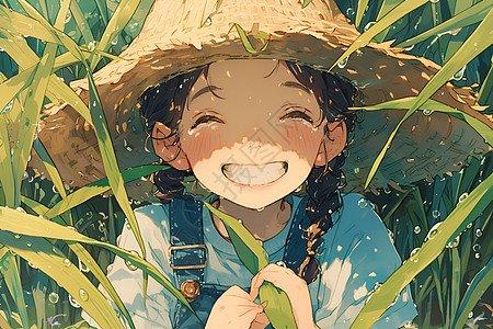 夏日稻田的少女图片