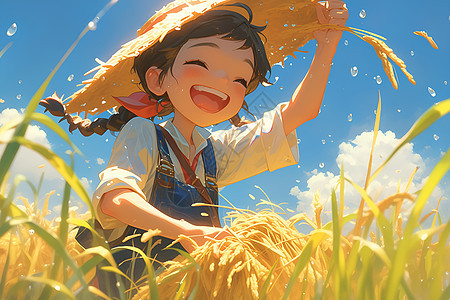 稻田中的小女孩图片