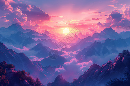 日落时分壮丽山脉图片