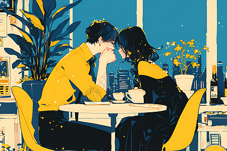 浪漫一对情侣在咖啡厅图片