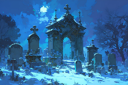 冰雪覆盖的墓地图片