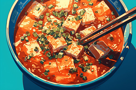美味麻婆豆腐插画图片