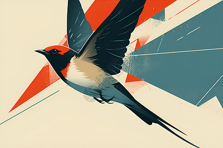 鸟飞翔于红白蓝三色背景中图片