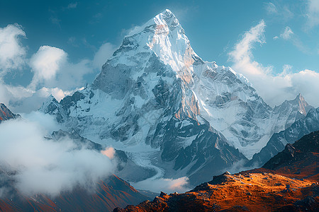 巍峨的雪山冬天的景色高清图片