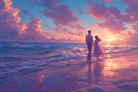 海滩上浪漫的情侣图片