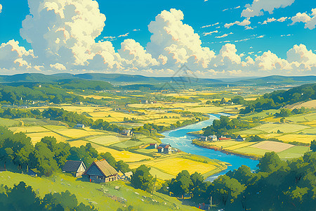 乡村油画的唯美风景图片