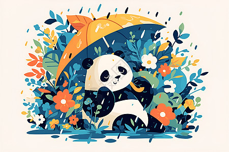 熊猫在雨中撑伞图片