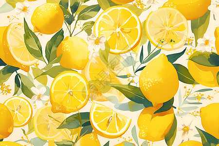 清新的柠檬插画图片