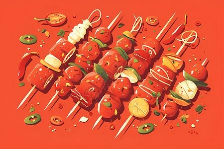 美味烤肉串插画图片