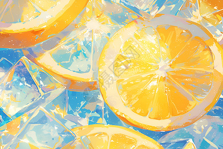 新鲜招牌清新的柠檬和冰块插画