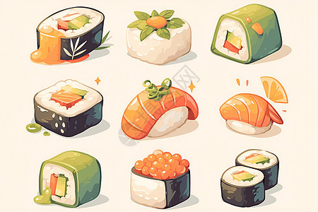 新鲜的寿司插画图片