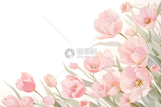 粉色郁金香的水彩艺术图片