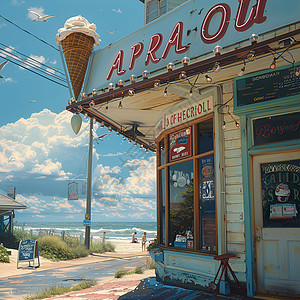 街头的冰淇淋店铺背景图片