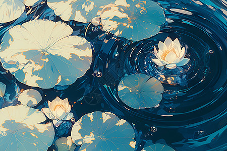 池塘的莲叶和莲花图片