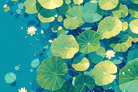池塘翠绿的荷叶图片