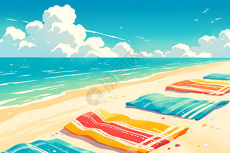 彩色沙滩上的沙滩巾图片