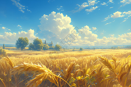 农田中的小麦插画图片