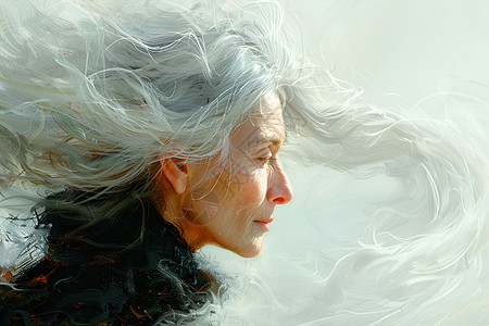 绘画的白发女人图片