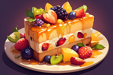 盘子中的水果蛋糕图片