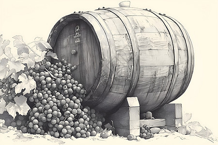 绘画的葡萄酒木桶图片