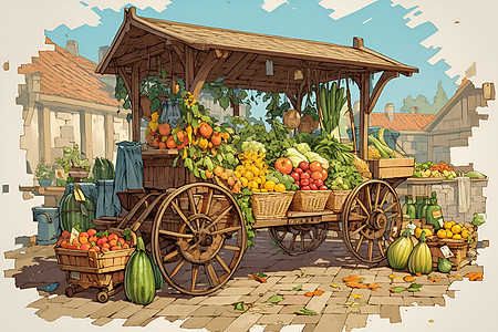 推车上的蔬菜水果图片